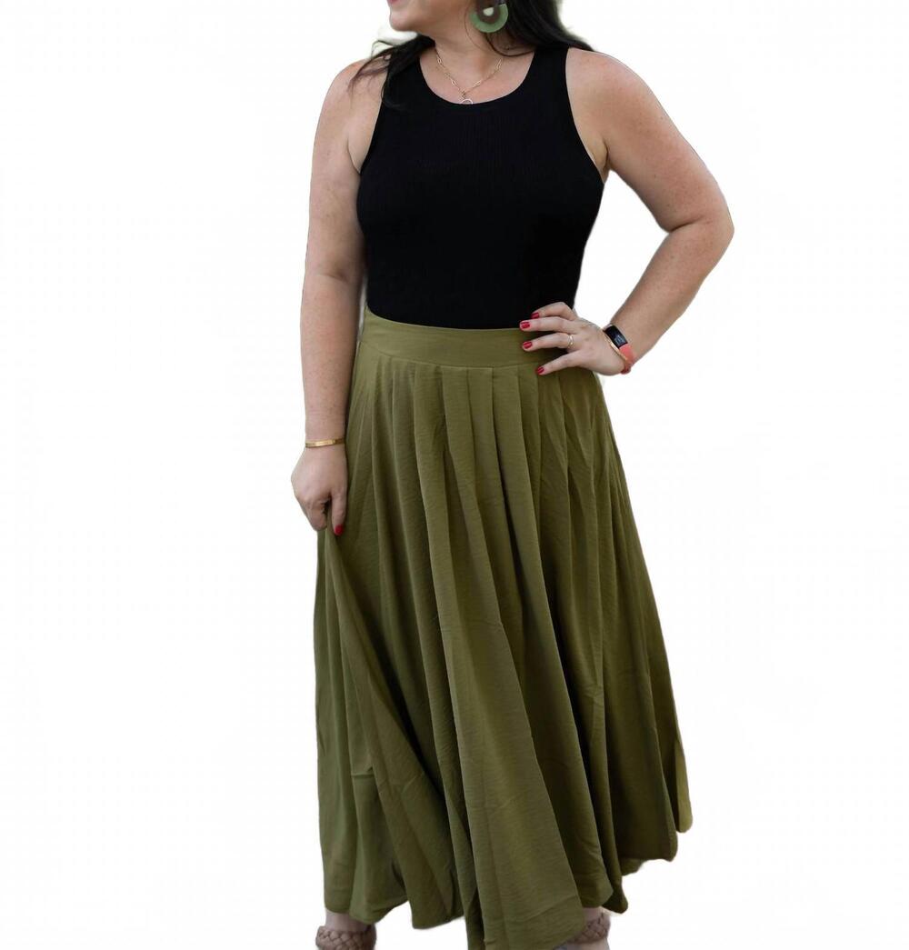 NEW BLU PEPPER box pleated midi skirt in olive